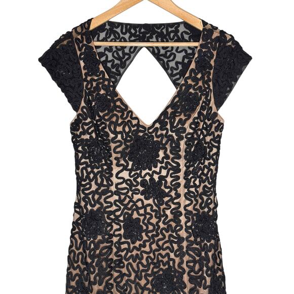 Sue Wong Nocturne Black Beaded Dress Size 12 Short Sleeve Floral Cocktail Party - Picture 3 of 10